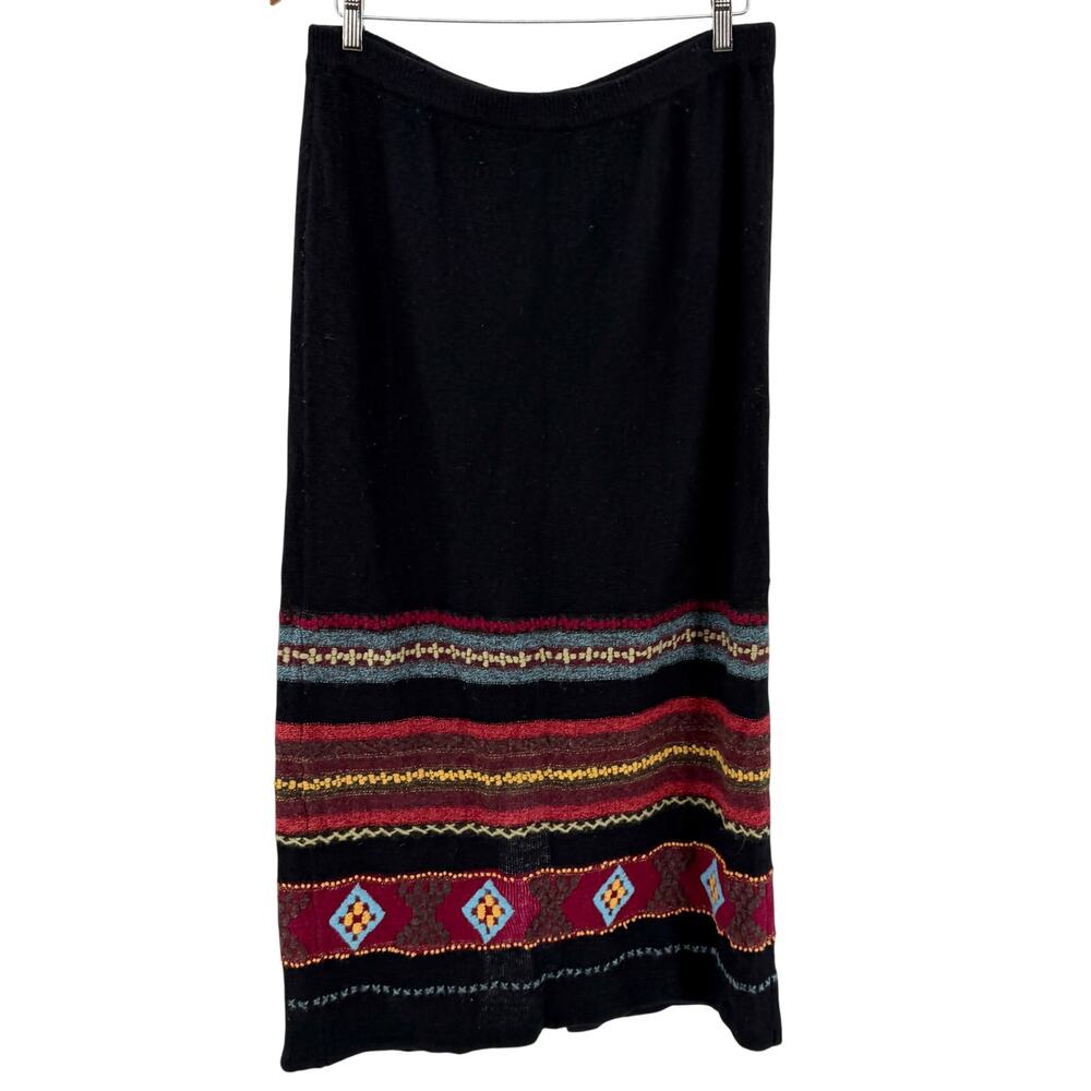Vintage Y2K Double D Ranch Black 100% Lamb Wool Southwestern Knit Maxi Skirt